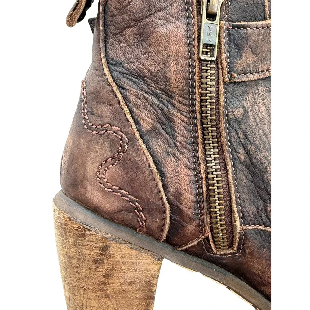 Free People Feud Britannia Steampunk Boots Women 7.5 Brown Western Leather NEW